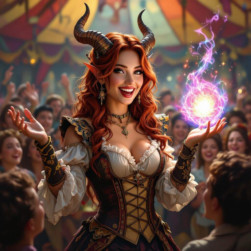 Dragon Horned Sorceress Performing Circus Magic