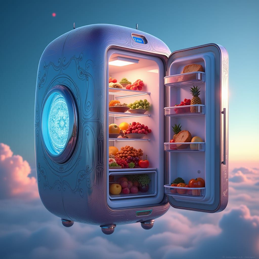 Flying Fridge Overflowing with Infinite Food