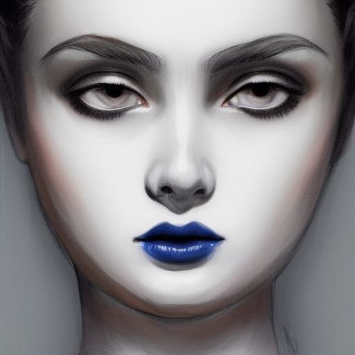 Hyperdetailed Portrait with Pale Eyes and Black Lips