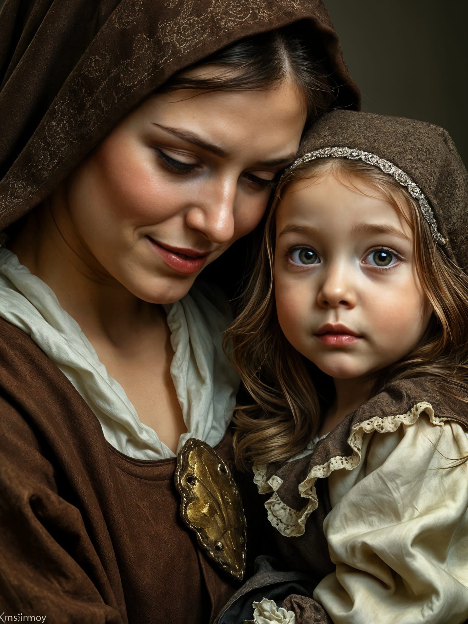 Mother and Child Portrait in Medieval Style