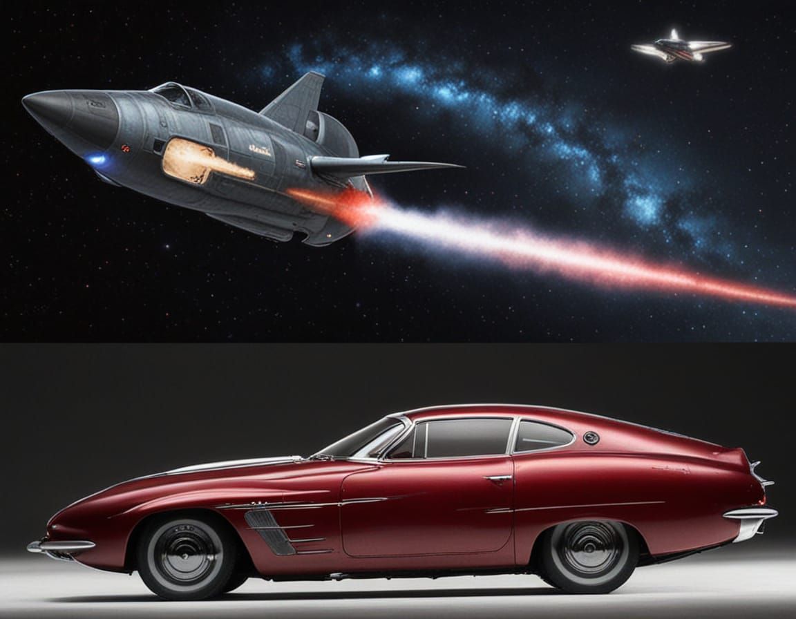 Retro Rocket Ship in Atomic Space Age Style