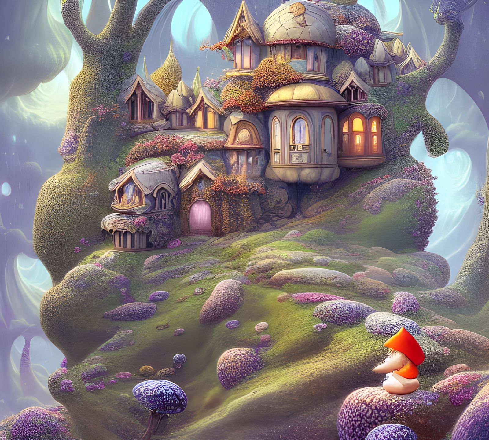 Astral Mushroom Gnome Home in Hyperrealistic Style