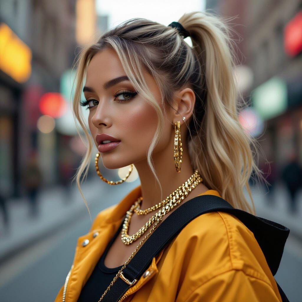 Woman with Gold Hair in Cinematic Urban Photo