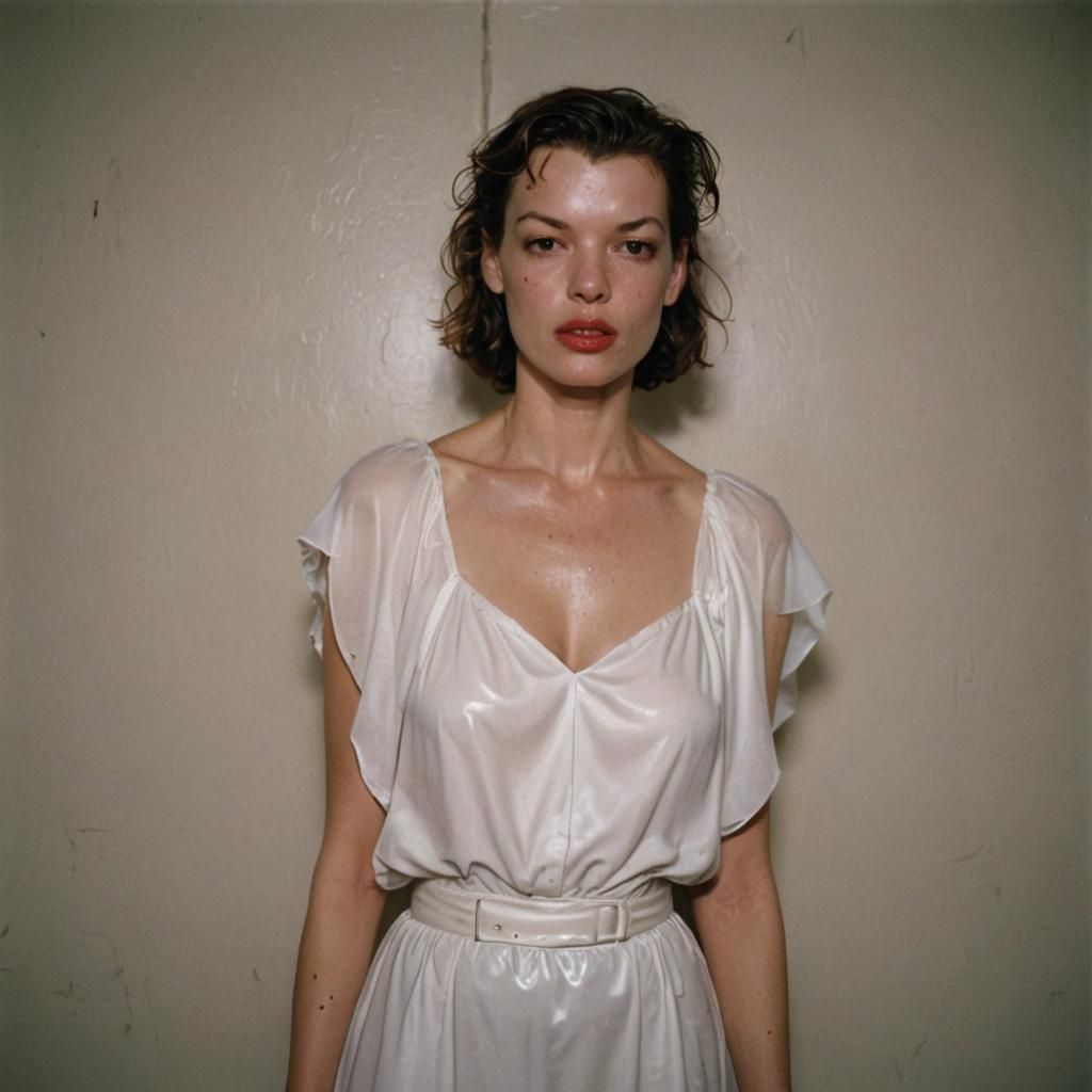 a woman in a white dress posing for a picture, by Nan Goldin...