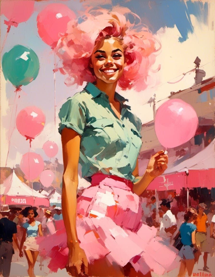 Cotton Candy Girl in 1960s Pin-Up Style