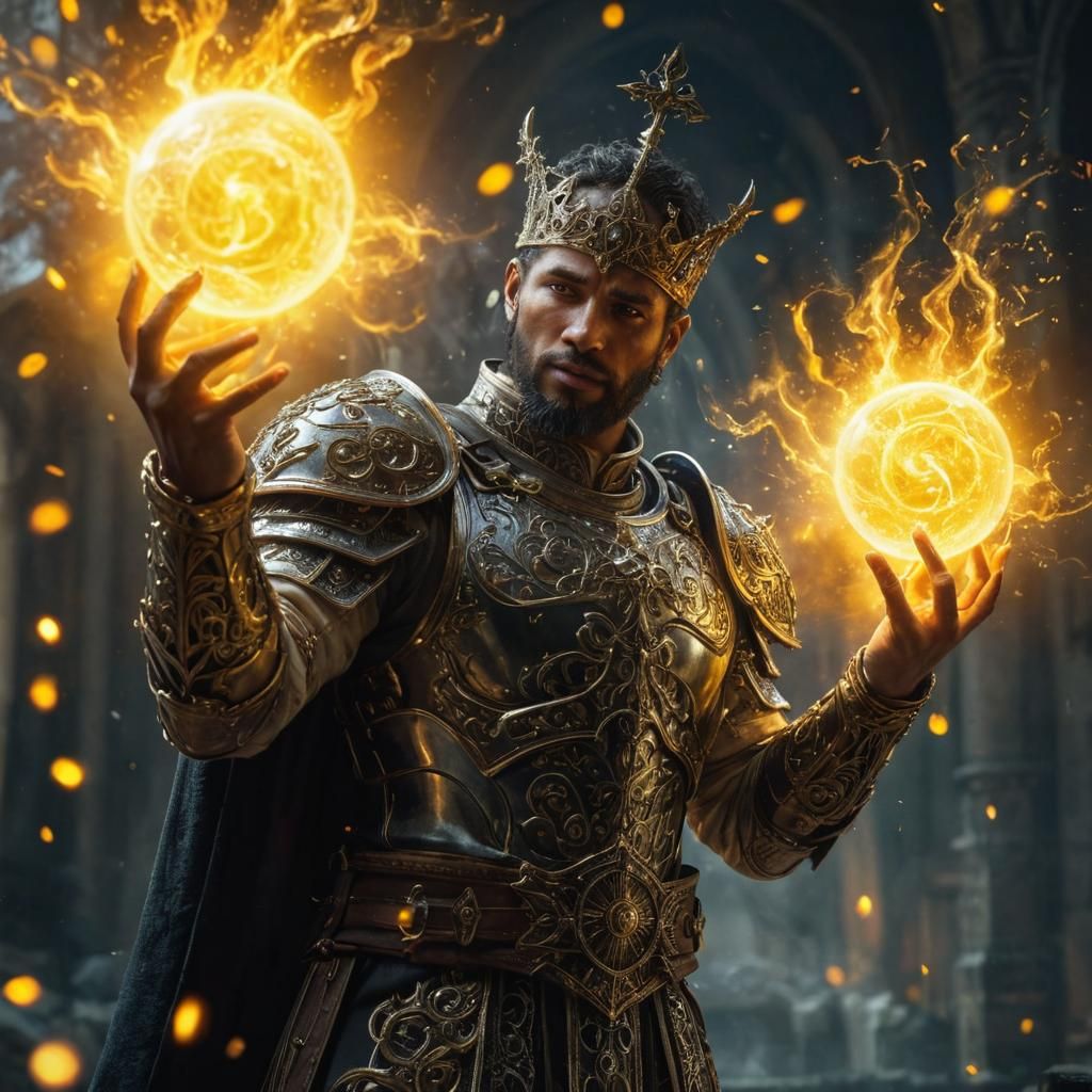 Holy Paladin Radiating Magical Orbs in Fantasy Church