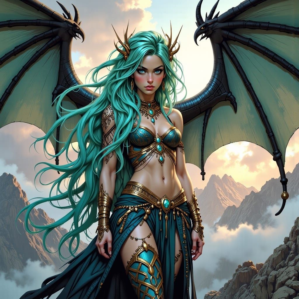 Dragon Warrior with Sapphire Armor in Anime Style