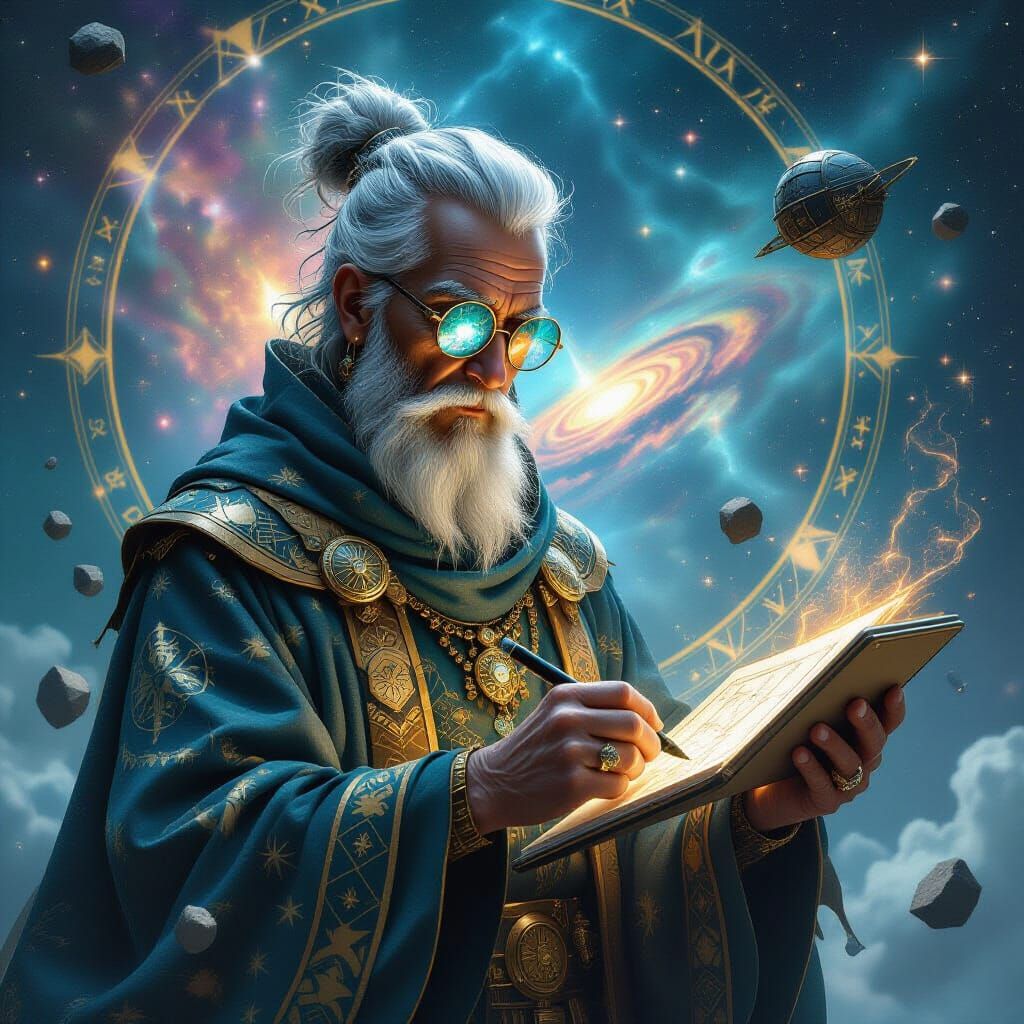 Celestial Steampunk Cartographer Charts Nebulae