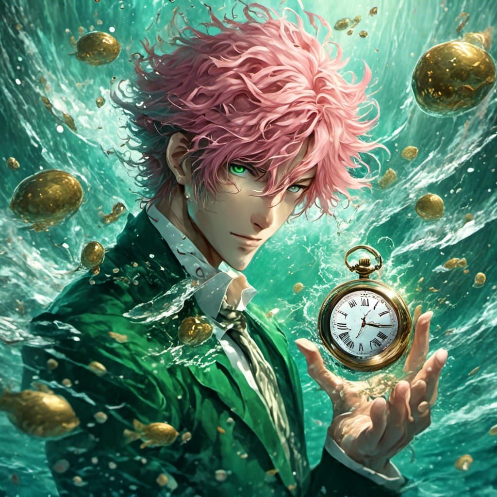 Anime Man Trapped Holding Watch in Pool
