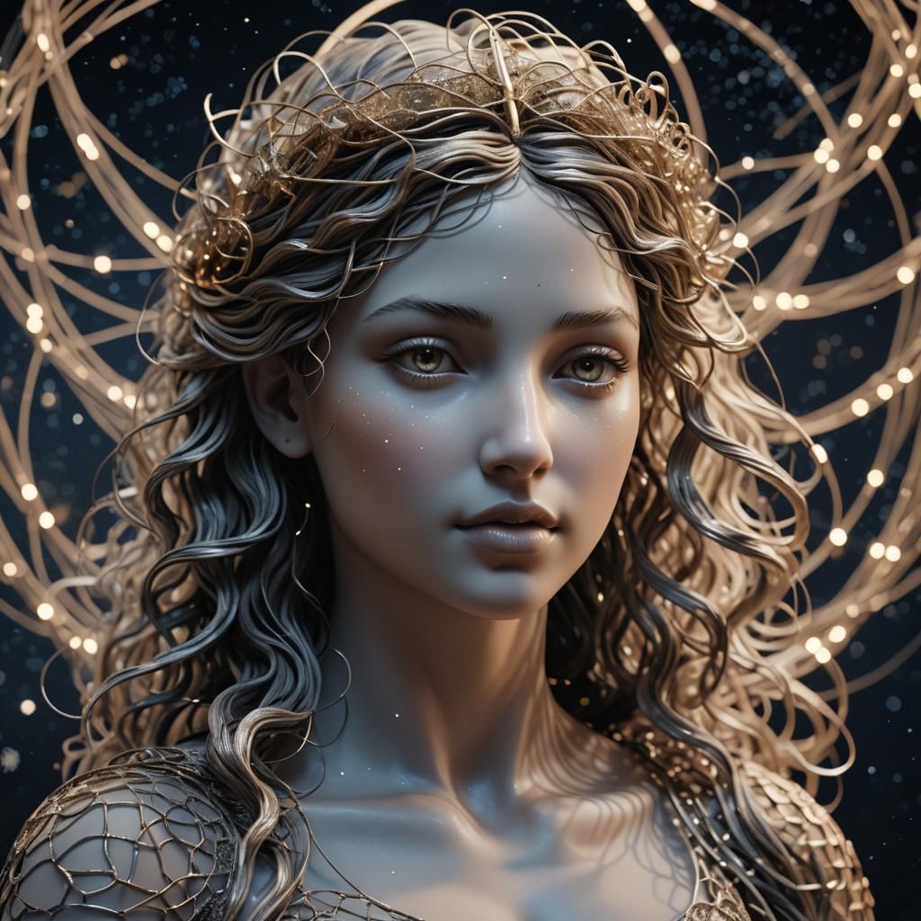 Ethereal Goddess in Starry Night Digital Sculpture