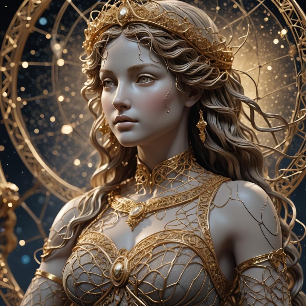 Glowing Digital Goddess in a Cosmic Starry Night Scene