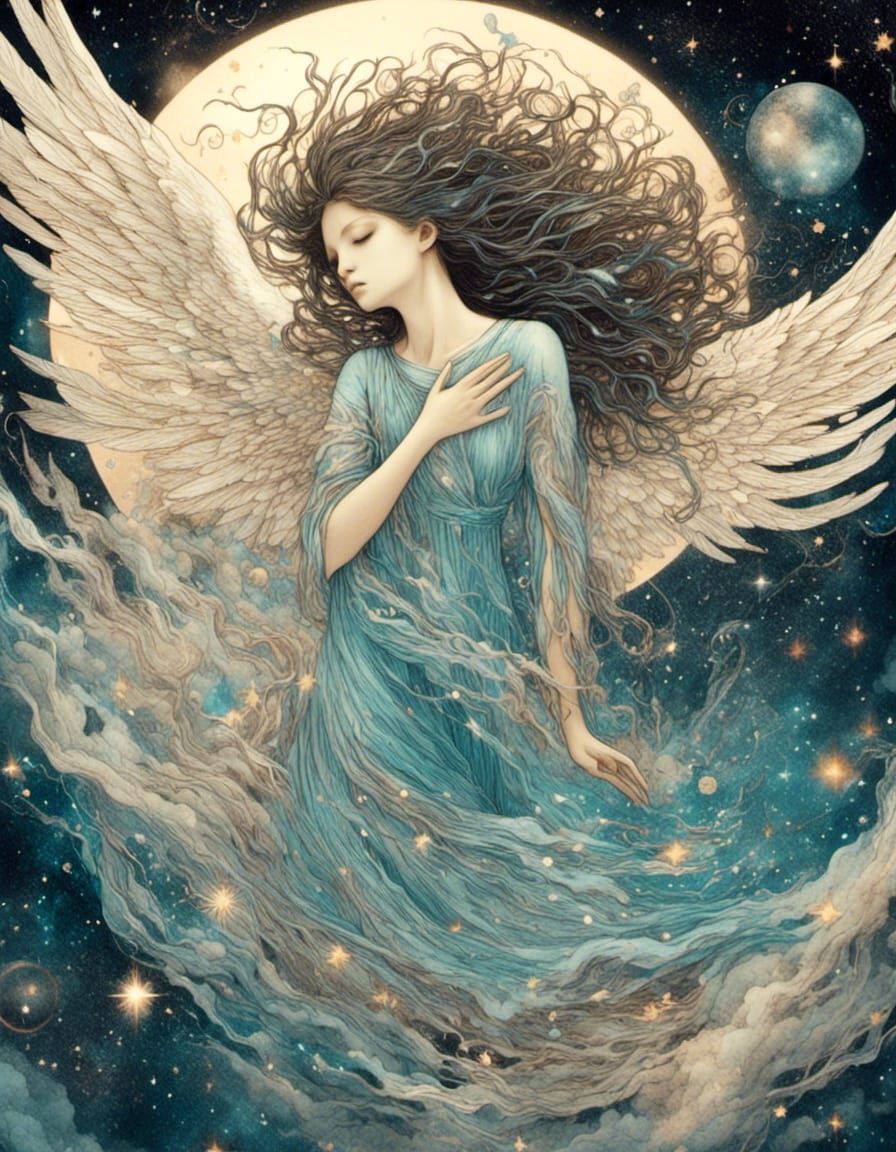 Sorrowful Angel Weeping Tears of Galaxies