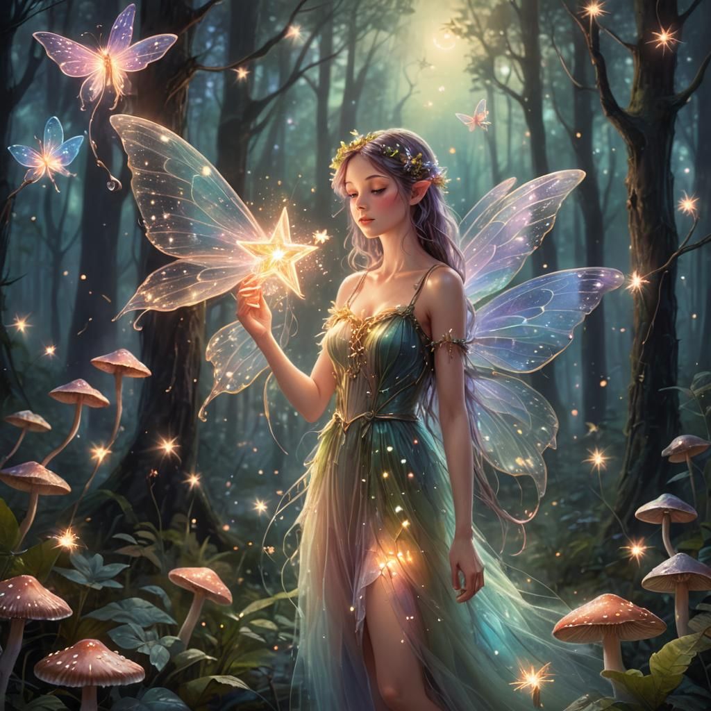 Fairy Holding Star in Enchanted Forest Concept Art