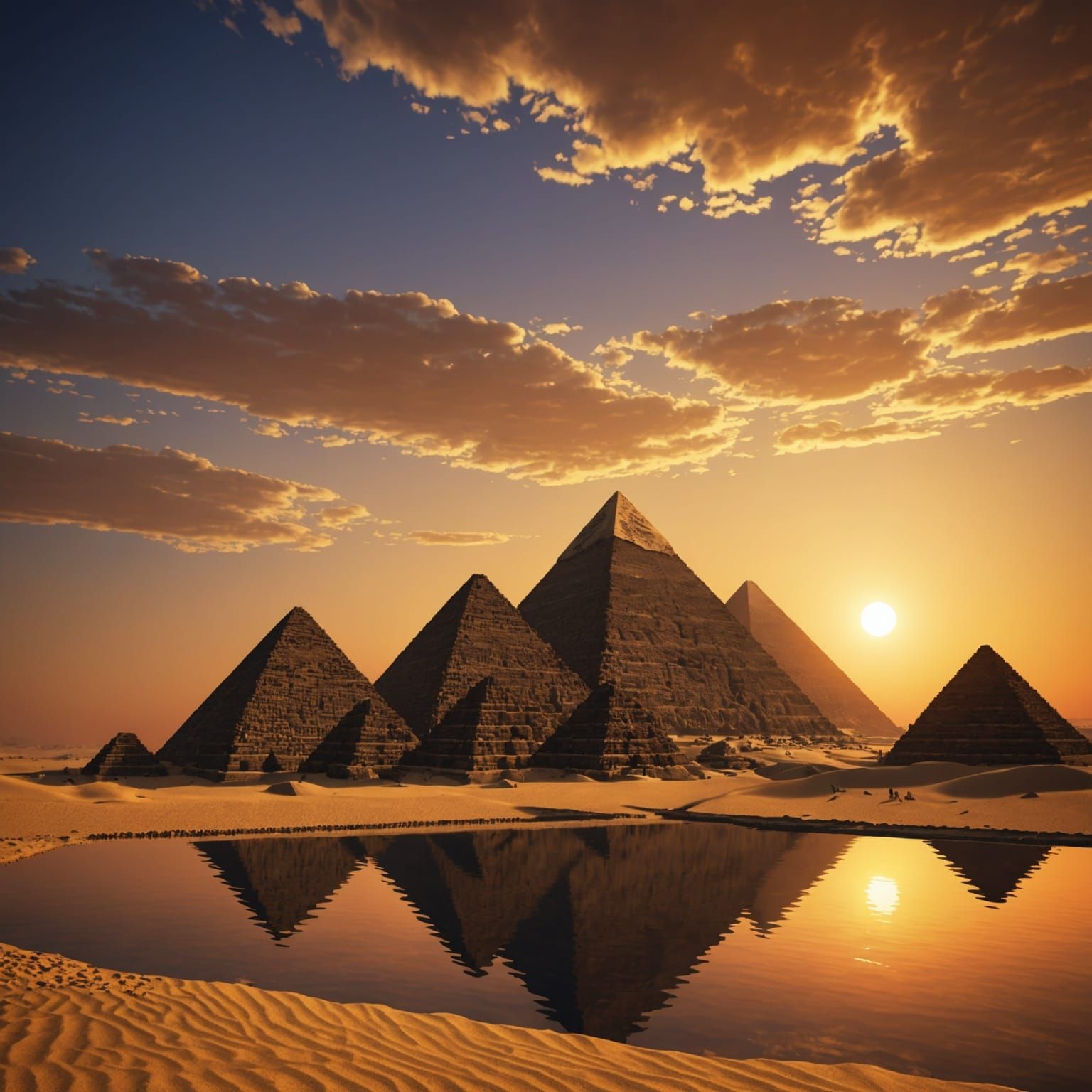 Giza Pyramids Sunset Reflection in Minecraft Graphics