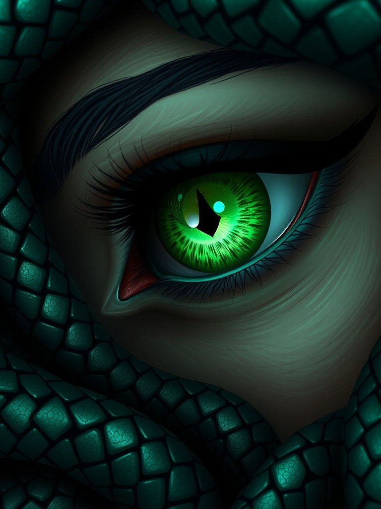 Medusa's Emerald Gaze: A Haunting Close-Up