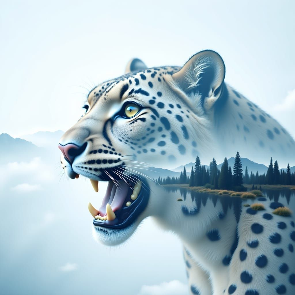 Snow Leopard Double Exposure: Mountain Vista