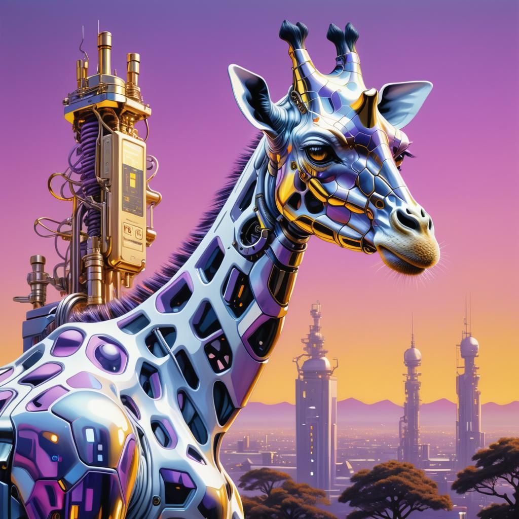 Cyberpunk Giraffe in a Futuristic Lab