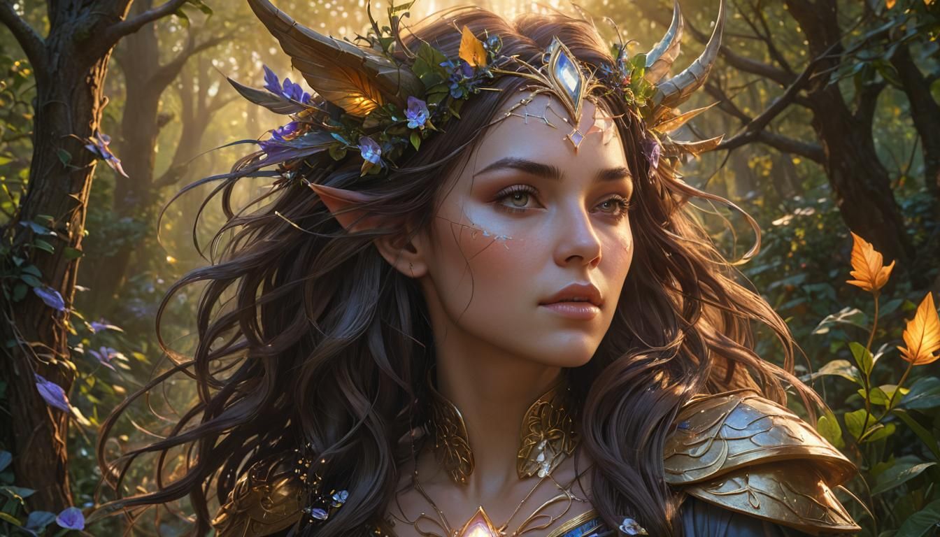 Mysterious Sorceress in Ethereal Golden Hour Garden