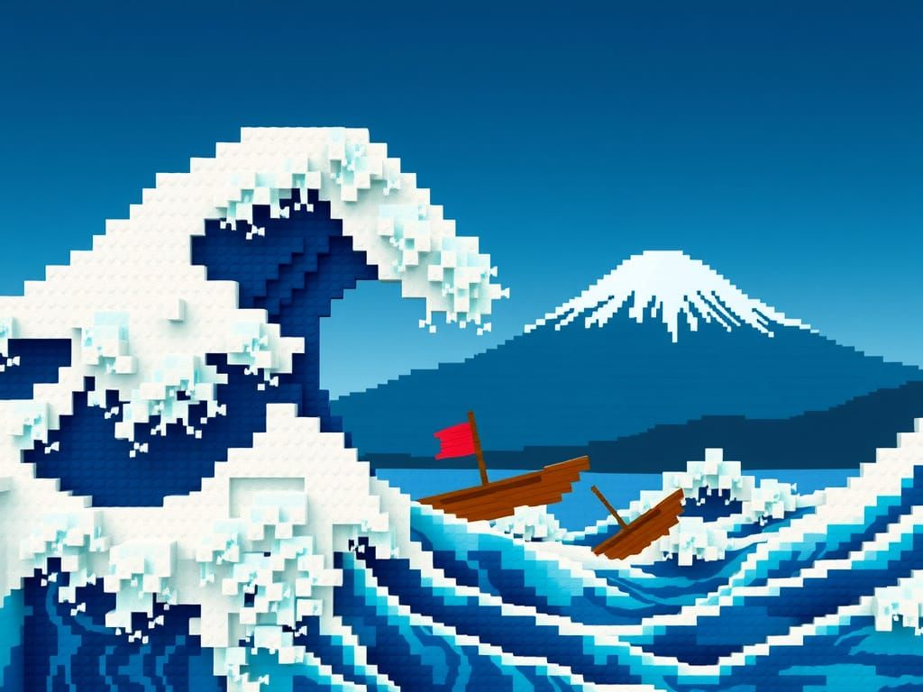 Dynamic Minecraft Voxel Art Scene Inspired by Hokusai's The ...