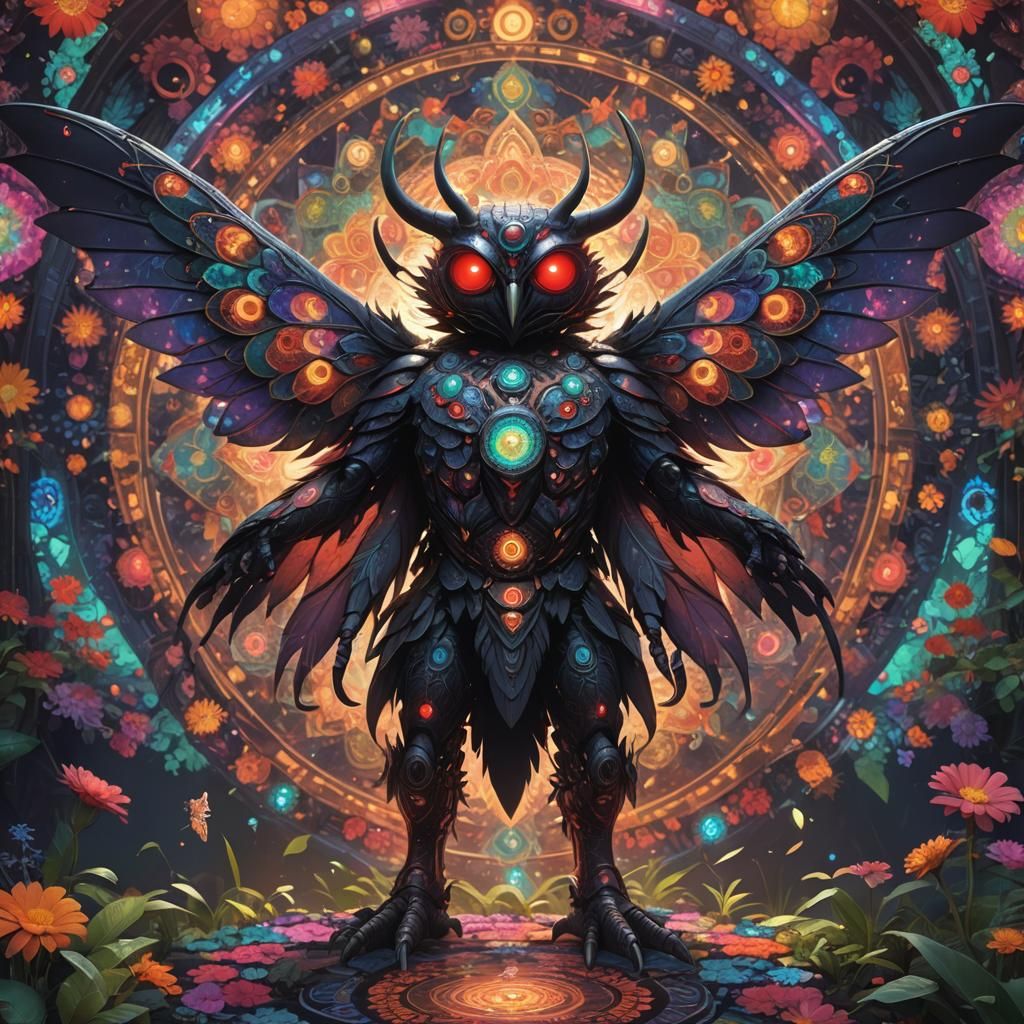 Mothman in Psychedelic Anime Wonderland