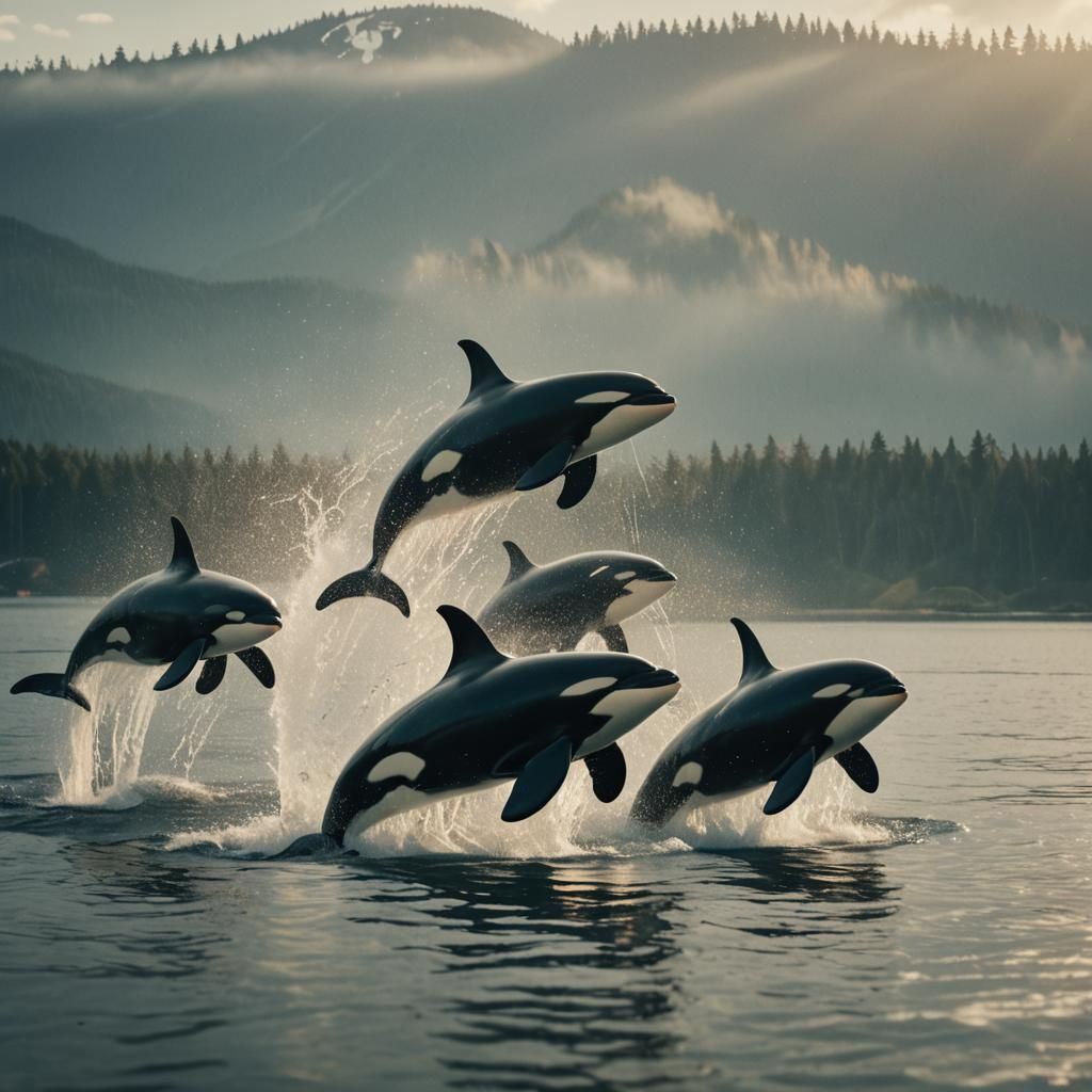 Orcas Synchronized in Cinematic Film Still
