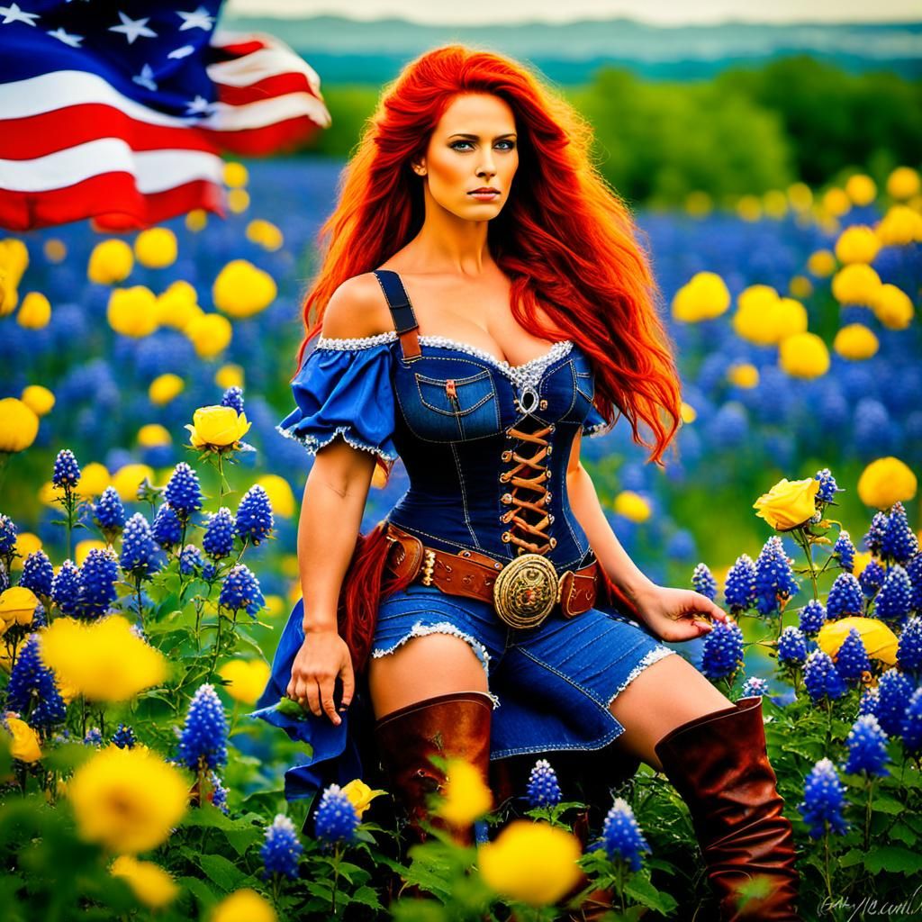 Texas Woman with Flowing Hair, Digital Art Portrait