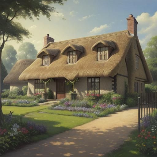 Cozy English Cottage House with Thatched Roof