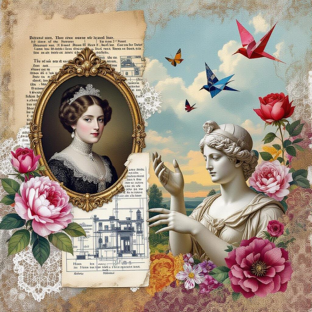 Intuitive Collage Oil Painting of Elegant Chaos