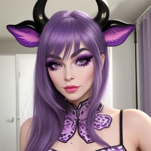 AI-Generated Purple Cow with Eyelashes