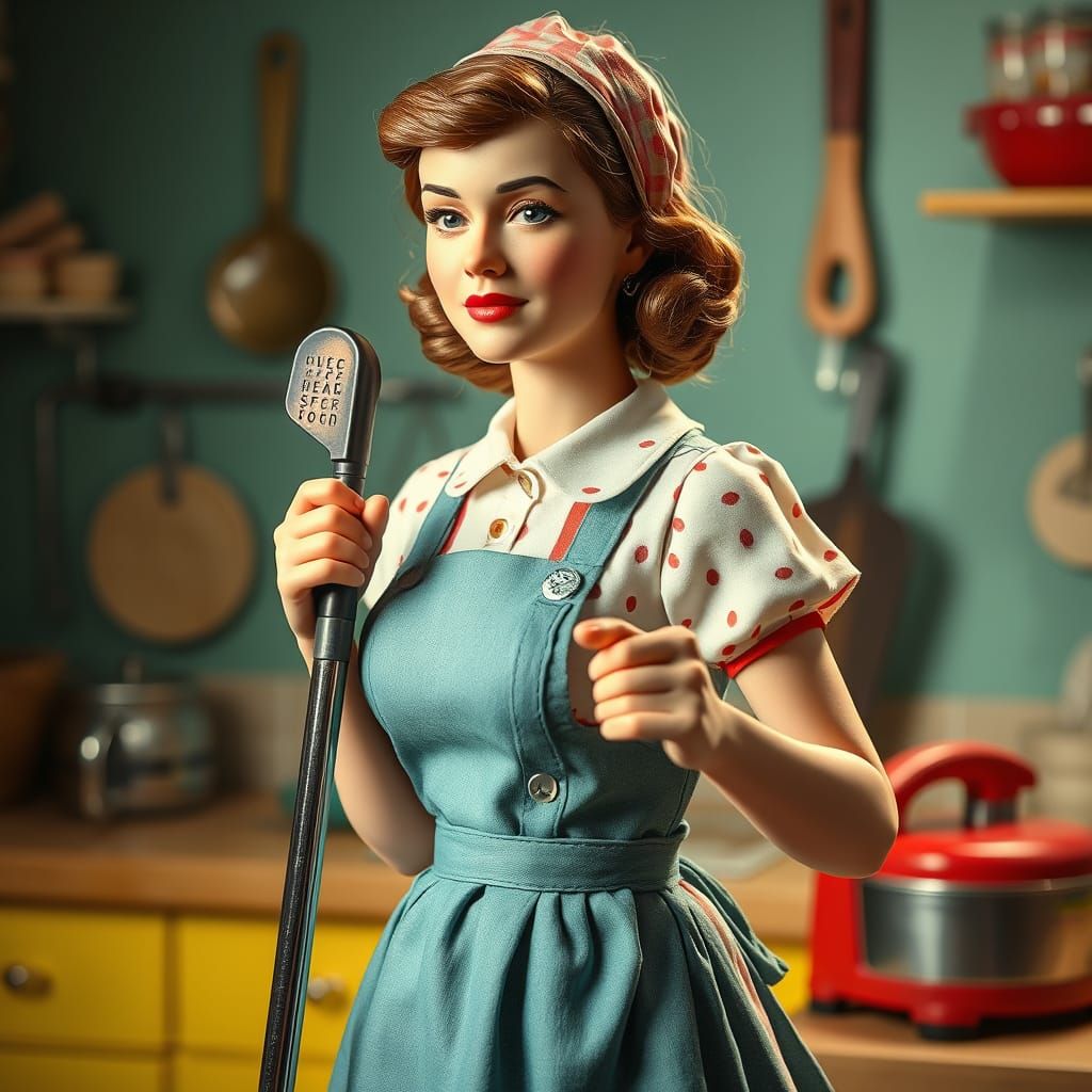 1950s Housewife Action Figure in Hyperrealistic Splash Art