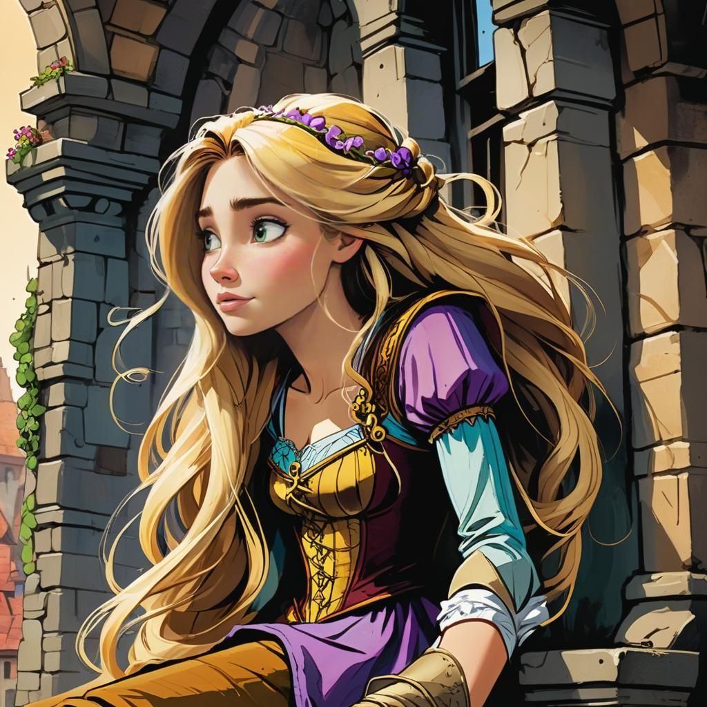 Rapunzel in Tower, Comic Book Art Style