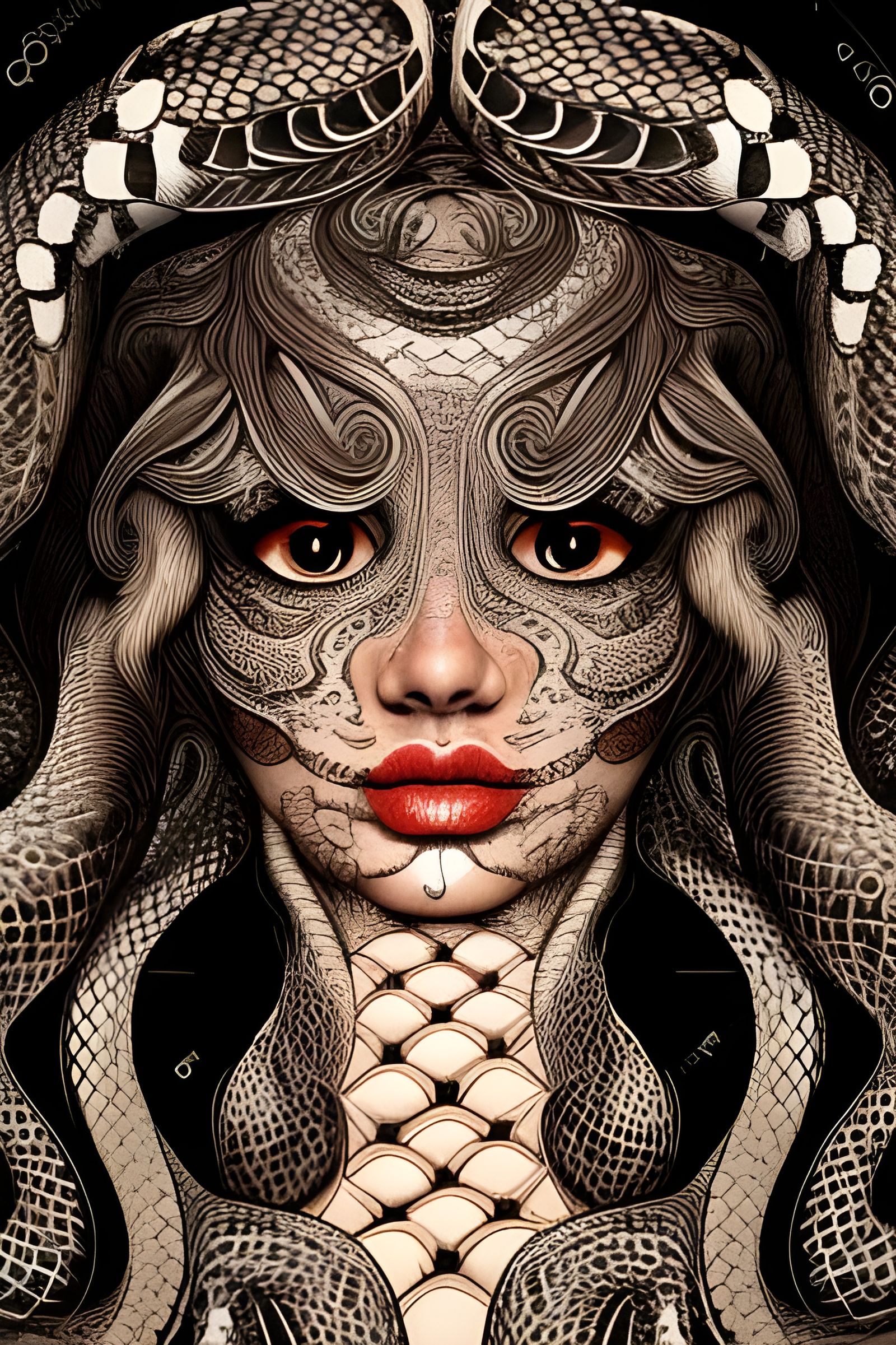 Detailed Snake Goddess Illustration in Hyperrealism