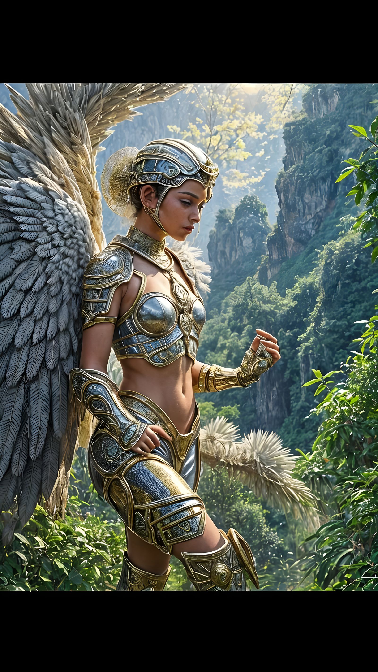 Golden Armored Angel Overlooking Earthly Paradise