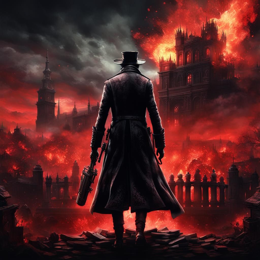 Bloodborne: Man in Dark with Glowing Explosion