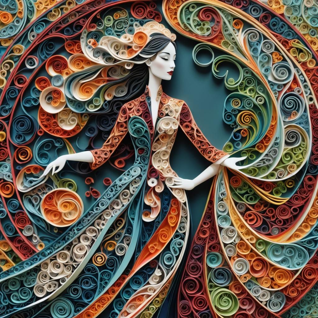 Yin Yang Quilled Woman-Man in Zentangle Style