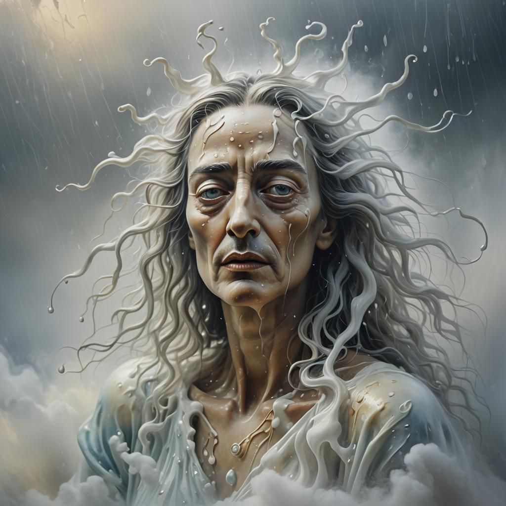 Dreamlike Creature in Rain, a Surrealist Oil Painting