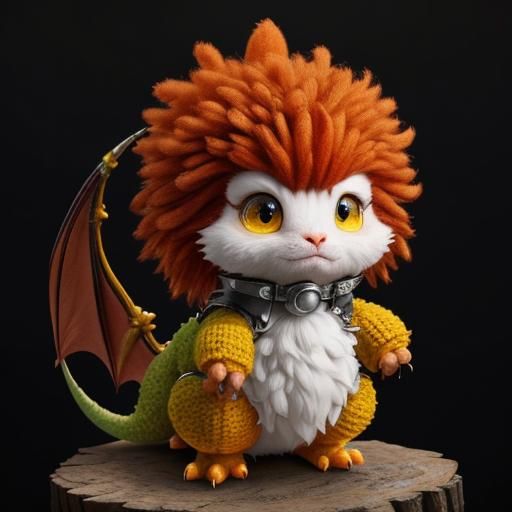 Cute Knitted Yellow Baby Dragon with Red Mohawk