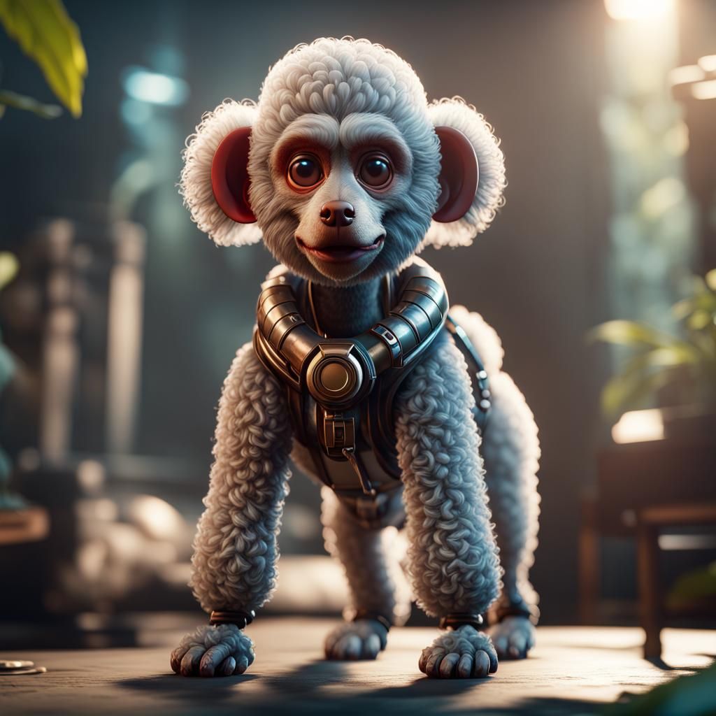 Intricate Poodle Monkey Hybrid in 3D Style
