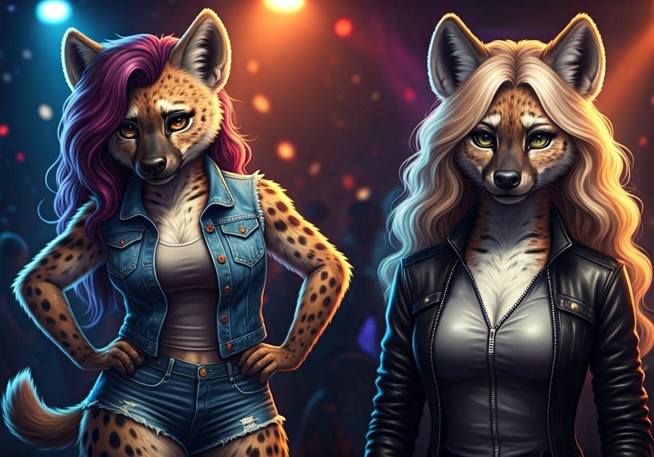 Anthro She-Hyena Disco Scene in a Smoky Nightclub