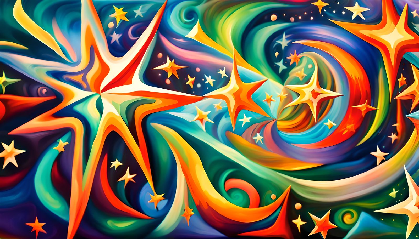 Iridescent Stars in Electromagnetic Plasma, Impasto Painting