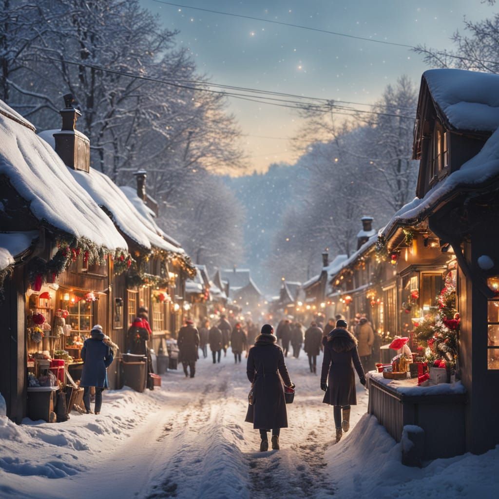 Winter Wonderland Christmas Market in Vibrant Snow-Globe Vil...