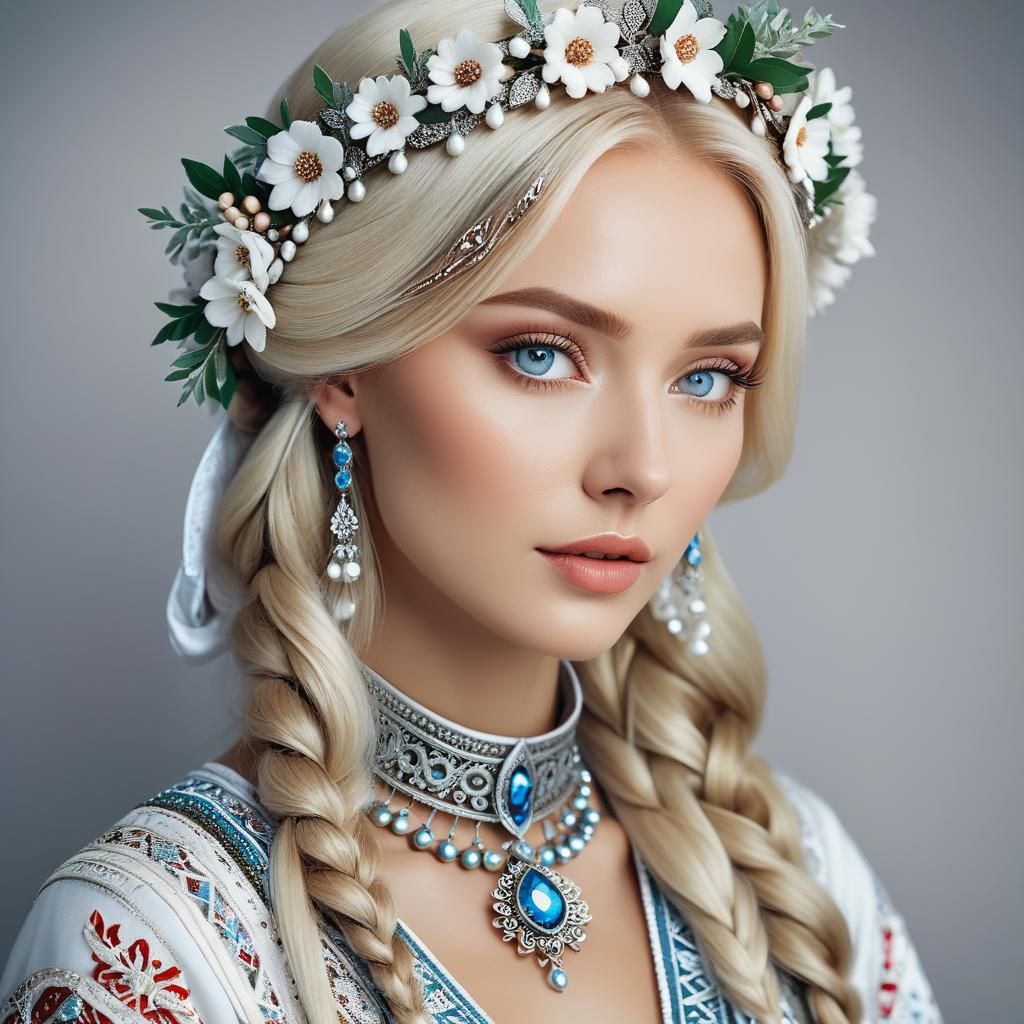 Angelic Russian Beauty in Traditional Slavic Clothing