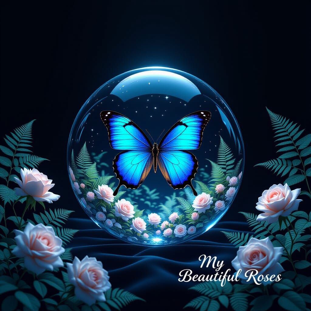 Cyberpunk Sphere with Butterfly and Roses