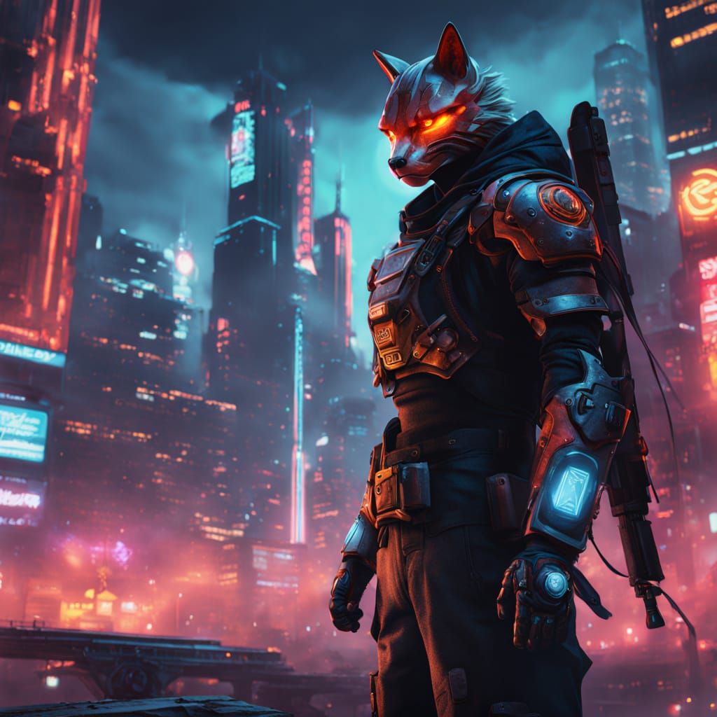 Cyberpunk Ninja God in Wotar Armor Unleashes Dark Lightning ...