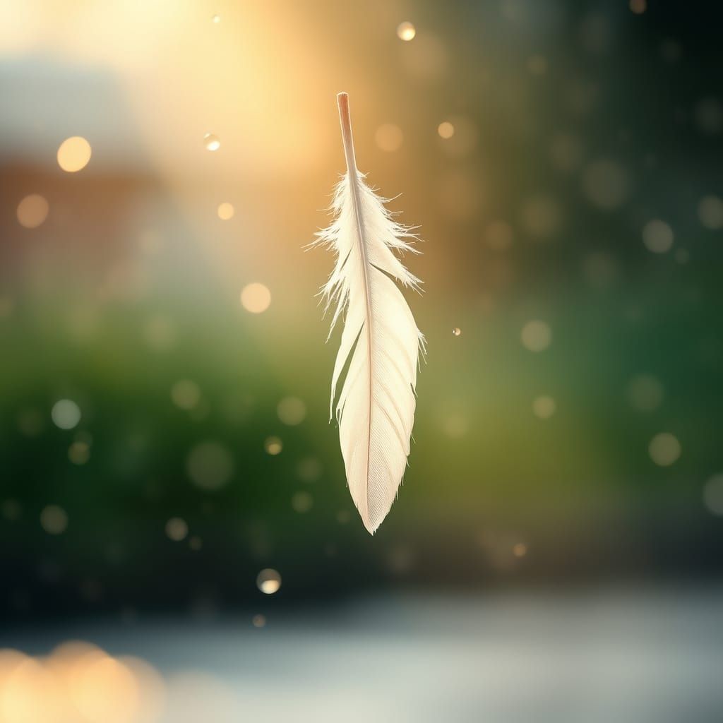 Serene Feather Moment in Rainy Tranquility
