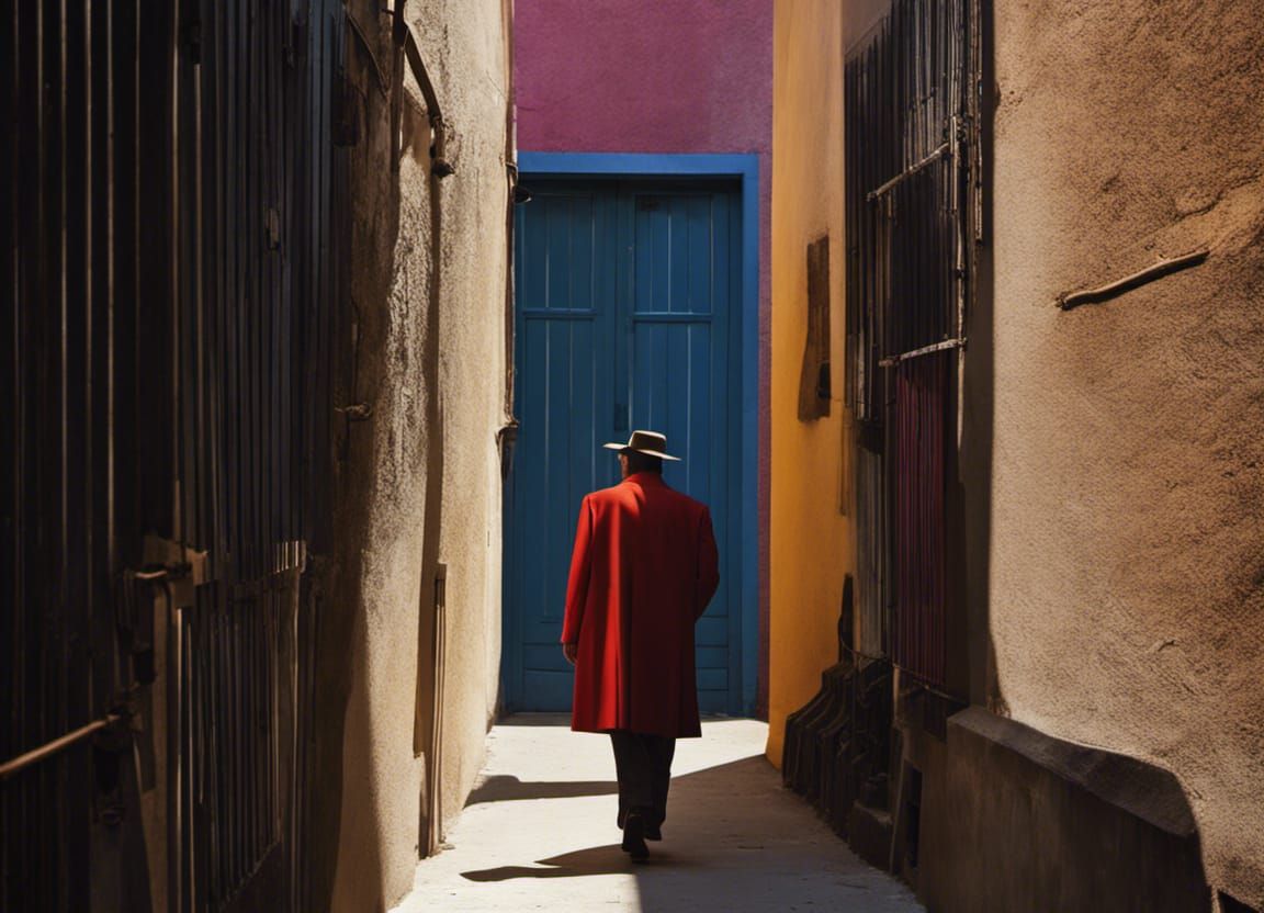 Man in Hat in Alleyway with Volumetric Lighting
