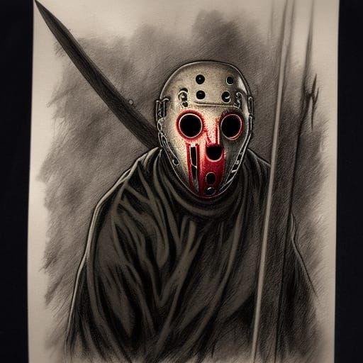 Jason Voorhees in Horror Illustration Style
