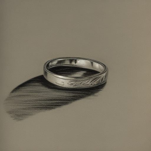 Gold Ring: Early 20th Century Patent Charcoal Drawing