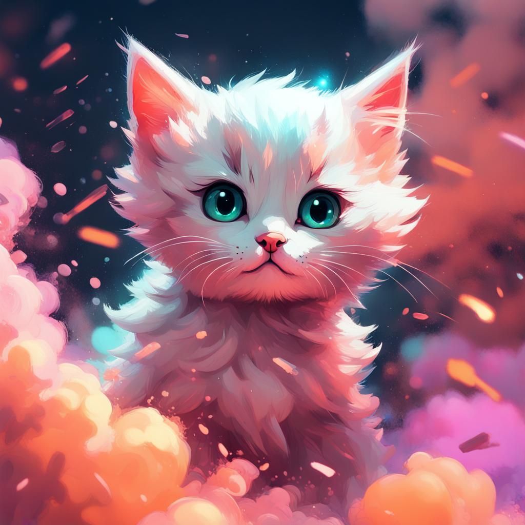 Glitter Cloud Kitten Halloween Art