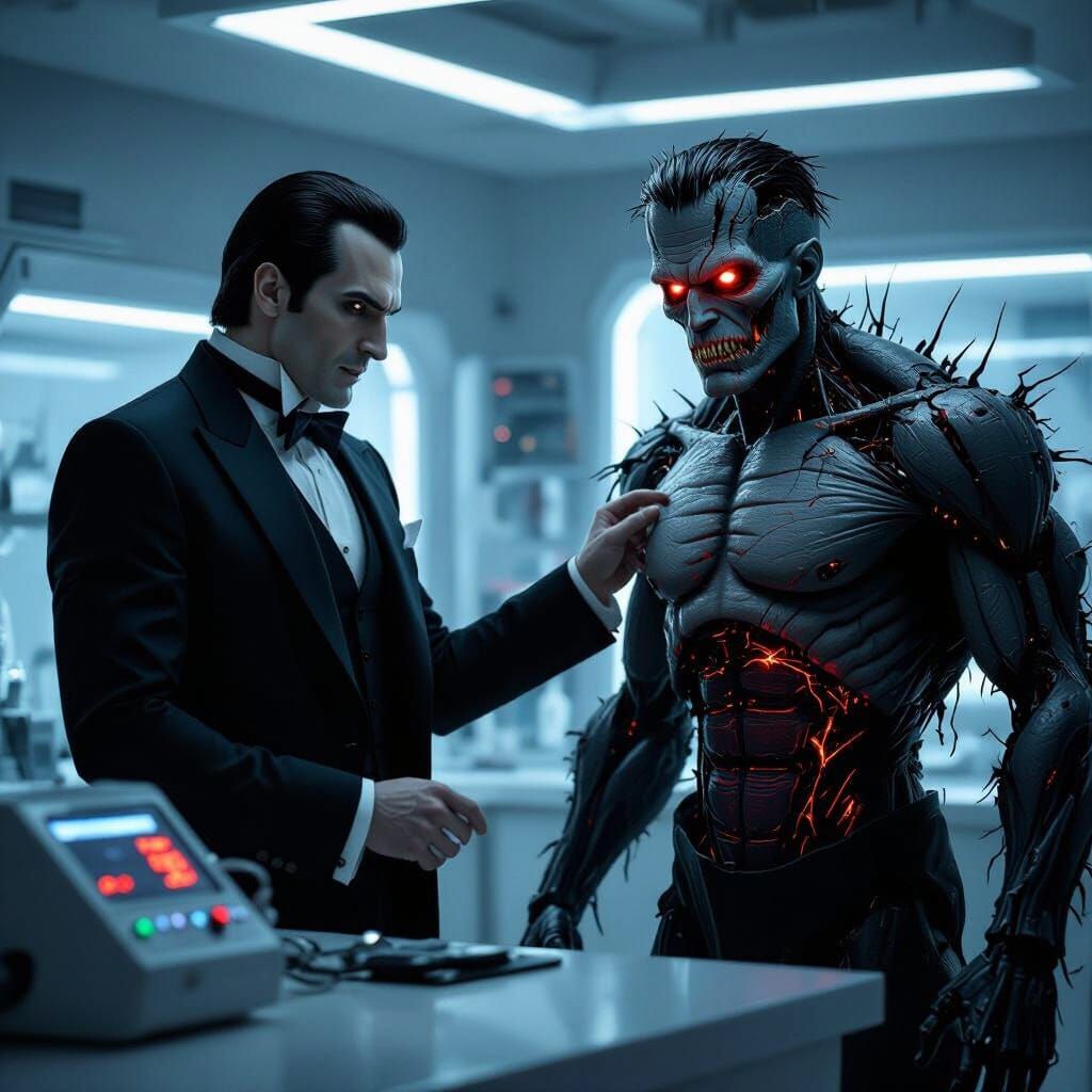 Dracula Creates Frankenstein's Monster in Sci-Fi Lab